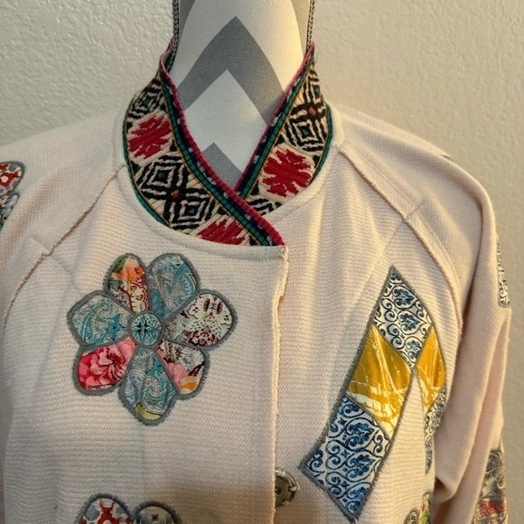 NWT Johnny Was Biya Glinda Cream Appliqué Quilt Mock Collar Duster Jacket S - Picture 5 of 17